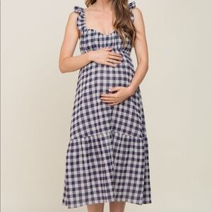 PinkBlush Navy Checkered Maternity Midi Dress